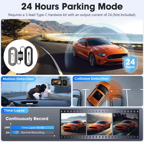 3 Channel WiFi Dash Cam 4K Video Recorder (Front 4k , Cabin 2k & Rear 1080p)