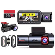 3 Channel WiFi Dash Cam 4K Video Recorder (Front 4k , Cabin 2k & Rear 1080p)
